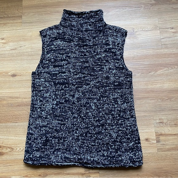 Sleeveless Mock Turtleneck Black White Speckled Knit Sweater Size Large - Picture 5 of 10